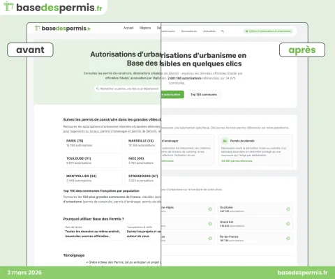 Illustration avant et après de la page d'accueil de basdespermis.fr